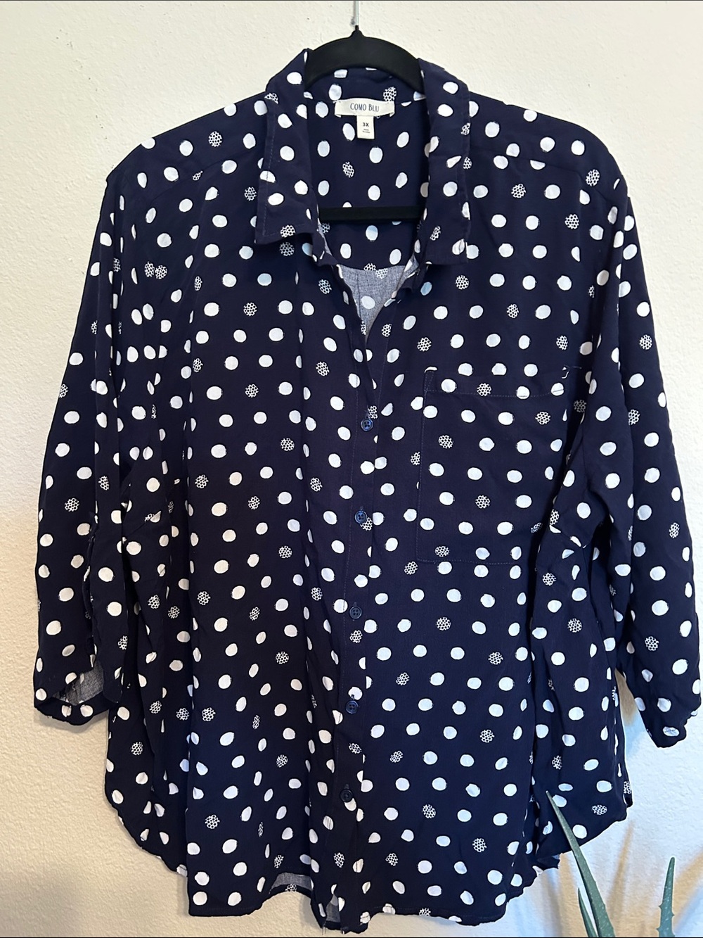 Como Blu Navy Polka Dot Button-Down Shirt